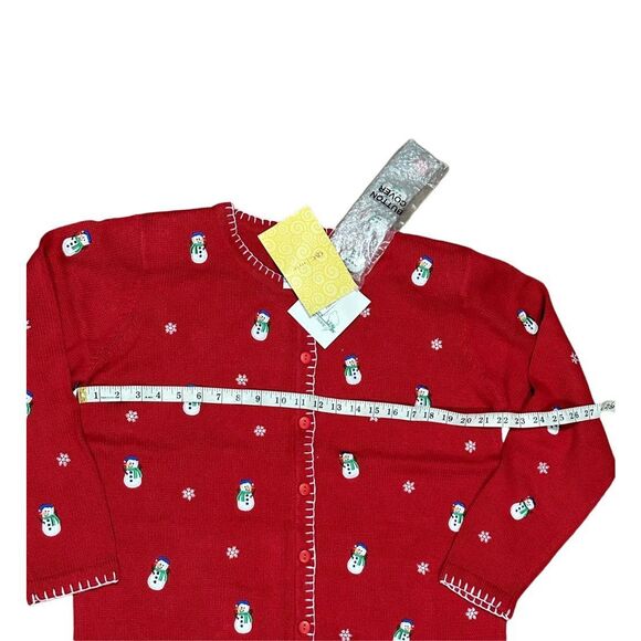 Quacker Factory red holiday Christmas snowman embroidered sweater cardigan has s - Picture 4 of 8